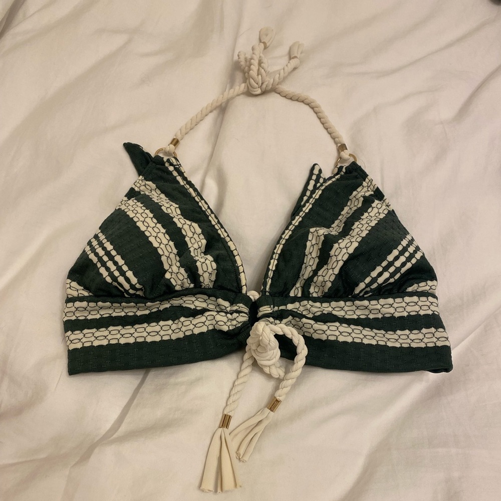 Robin Piccone Green and Cream Striped Bikini Top